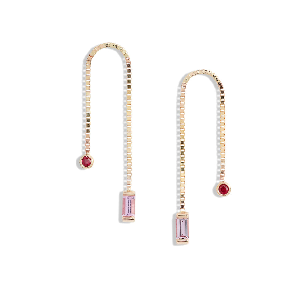 Ruby & Pink Sapphire Box Chain Earrings