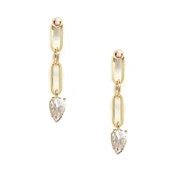 Gold Dot Double Link White Topaz Earrings