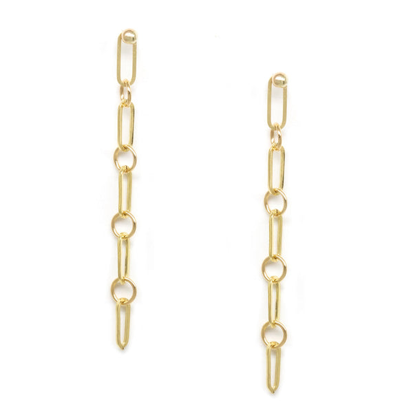 Gold Dot Long Link Earrings