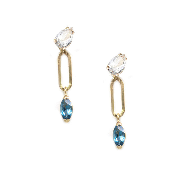 White Topaz Link Marquise Gem Earrings