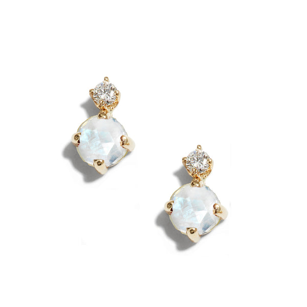 Rosecut Moonstone Diamond Earrings
