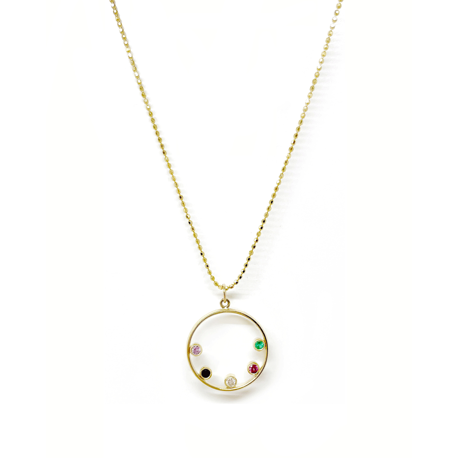 Rainbow Circle Gemstone Necklace