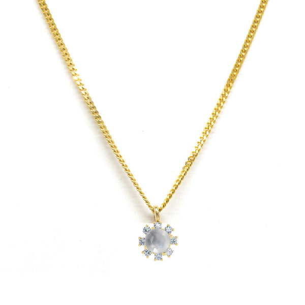Moonstone Diamond Cluster Pendant Necklace