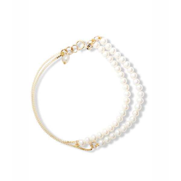 Double Box Chain Pearl Bracelet