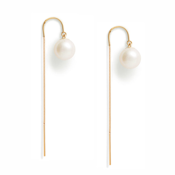 White Pearl Threader Earrings
