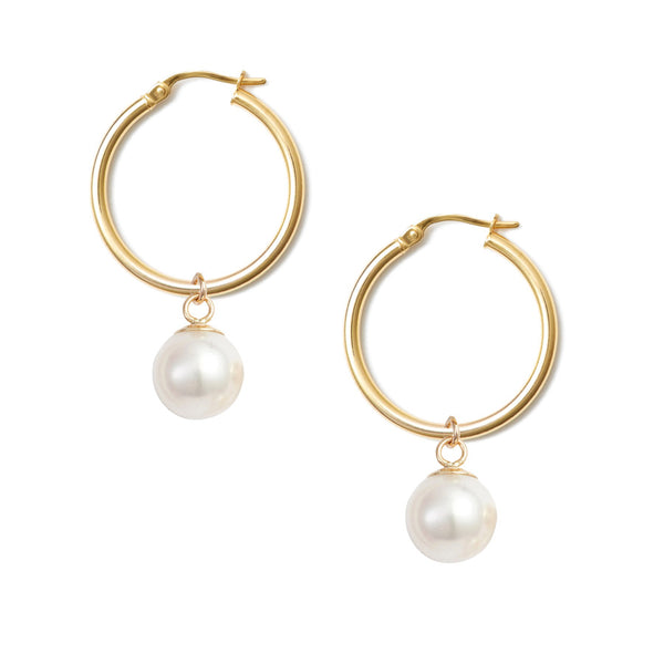 Medium Gold Hoop Pearl Earrings – POPPY FINCH