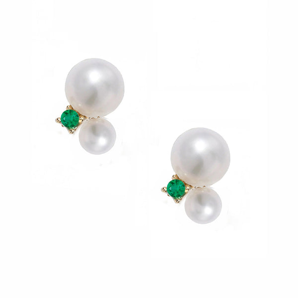 Double Pearl Emerald Stud Earrings