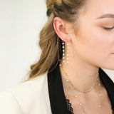 Gold Crescent Long Pearl Drop Earrings