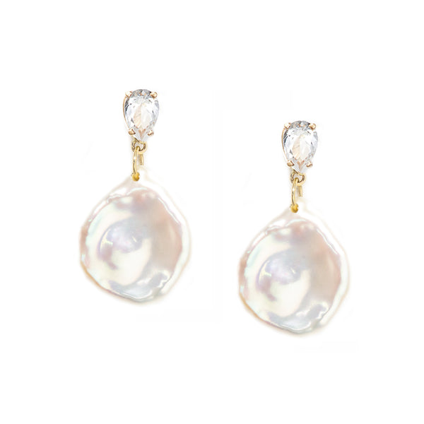 White Topaz Petal Pearl Earrings