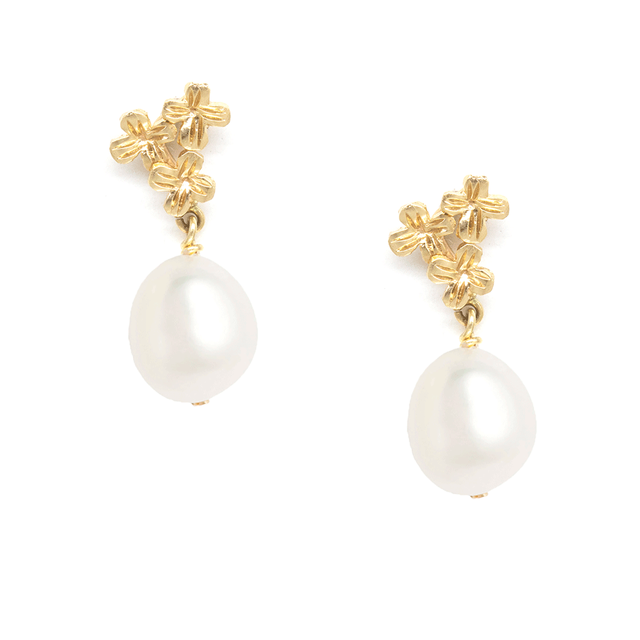 Baroque Pearl Gold Blossom Earrings