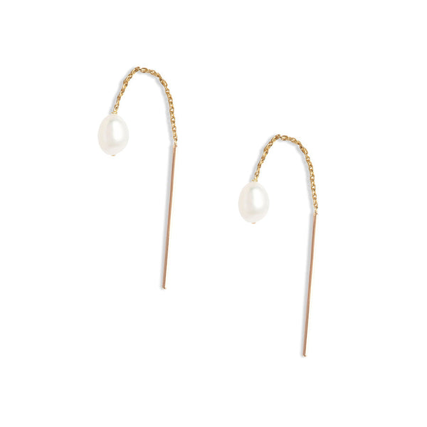 Petite Oval Pearl Threader Earrings