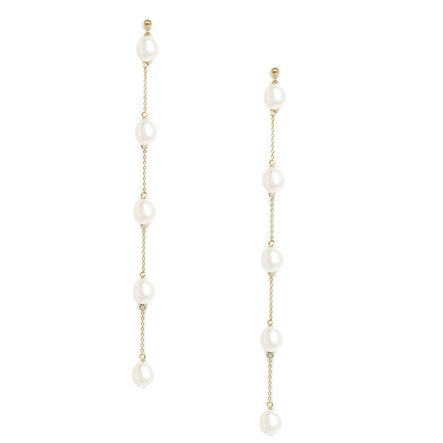 Long Oval Pearl Linear Earrings