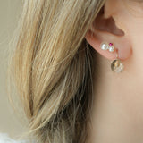 Double Pearl Ruby Stud Earrings