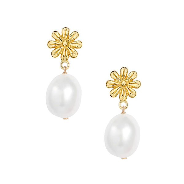 Gold Daisy Pearl Earrings