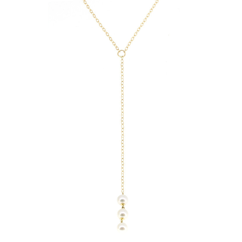 Triple Pearl Lariat Necklace