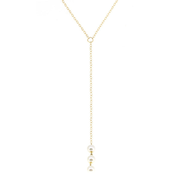 Triple Pearl Lariat Necklace