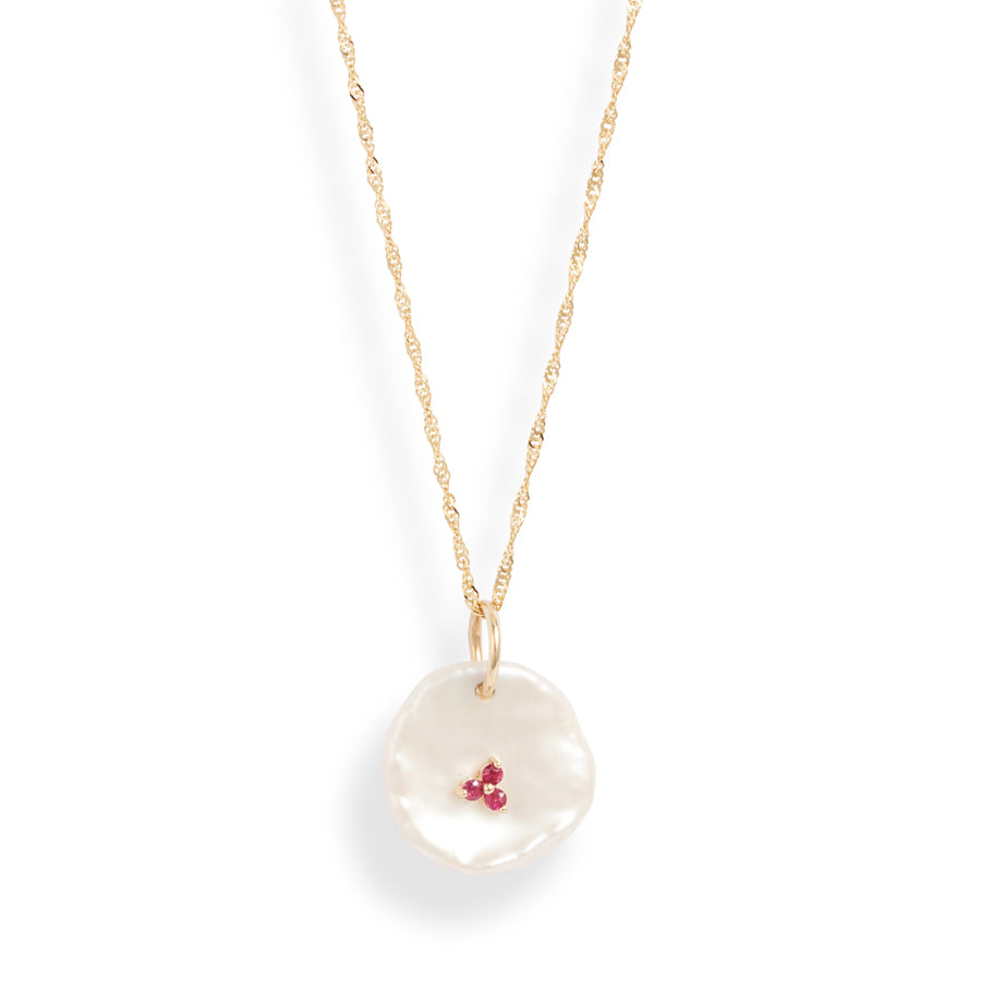 Petal Pearl Ruby Pendant Necklace