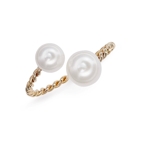 Twisted Double Pearl Open Ring