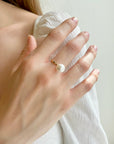 Large Pearl Hammered Ring