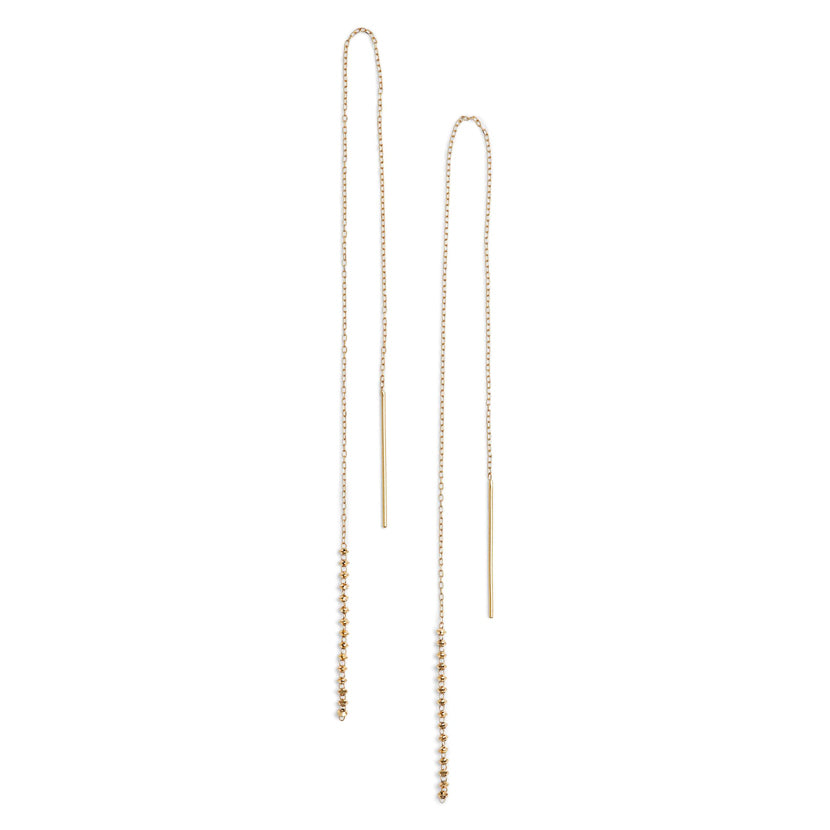 18K Yellow Long Shimmer Threader Earrings POPPY FINCH