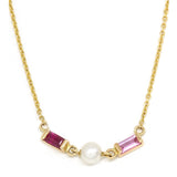 Baguette Ruby Pink Sapphire Pearl Necklace
