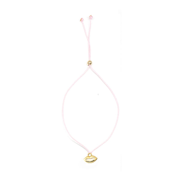 14K Gold Adjustable Cord Bracelet - Kiss Charm