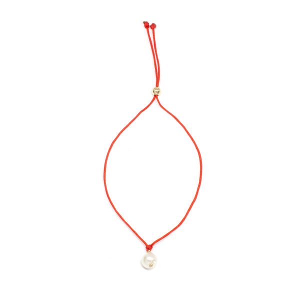 14K Gold Adjustable Cord Bracelet - Pearl Charm