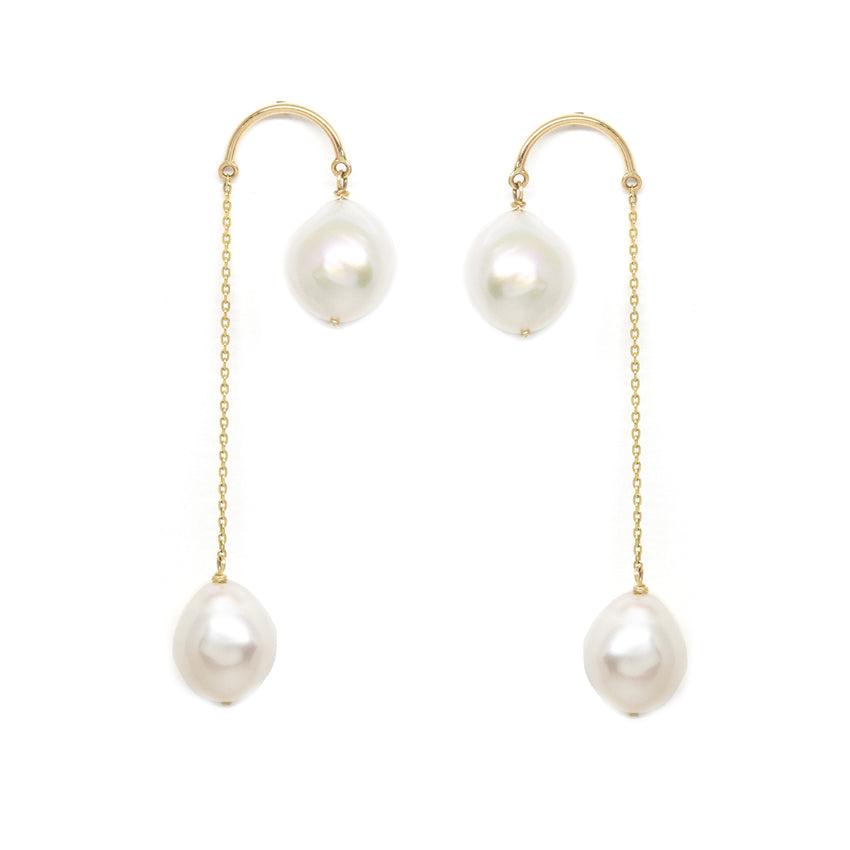 Crescent Hi-Lo Baroque Pearl Earrings