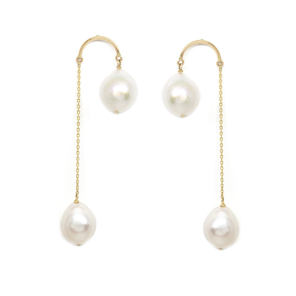 Crescent Hi-Lo Baroque Pearl Earrings