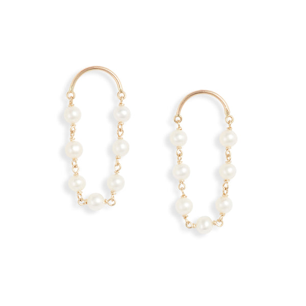 Gold Crescent Short Pearl Drop Earrings