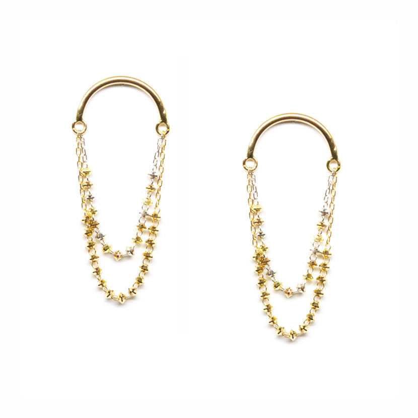 18K Gold Crescent Shimmer Drop Earrings
