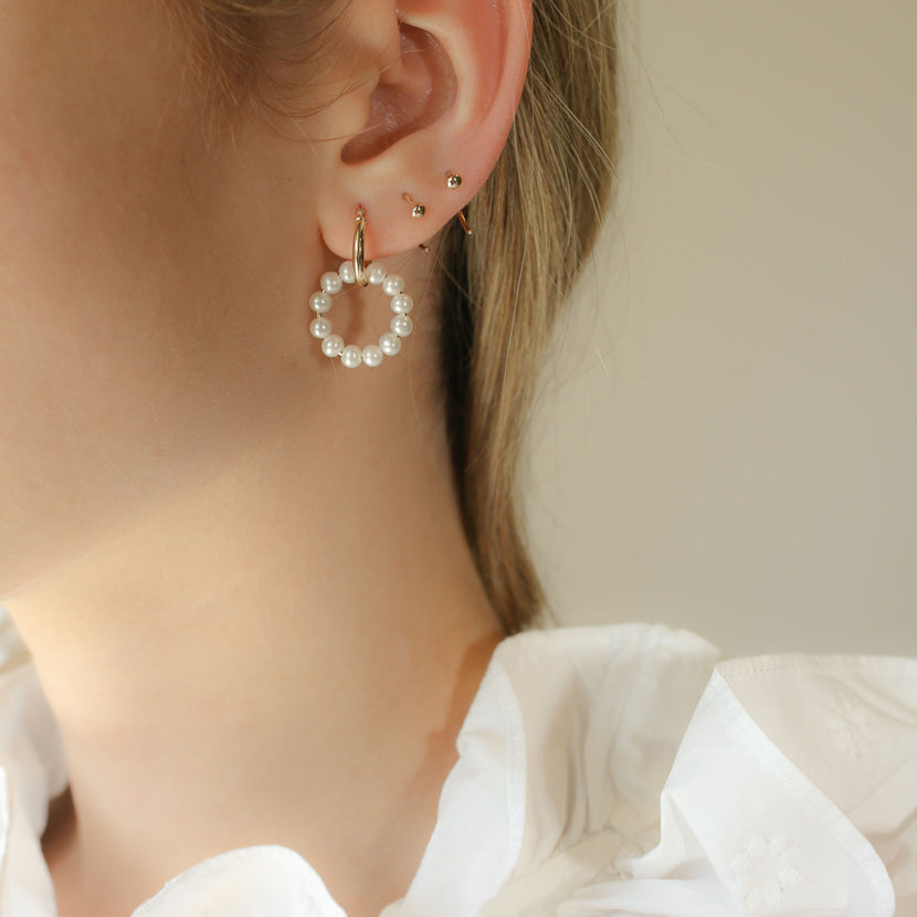 Mini Gold Hoop Pearl Circle Dangle Earrings POPPY FINCH