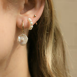 Gold Hoop Petal Pearl Dangle Earrings
