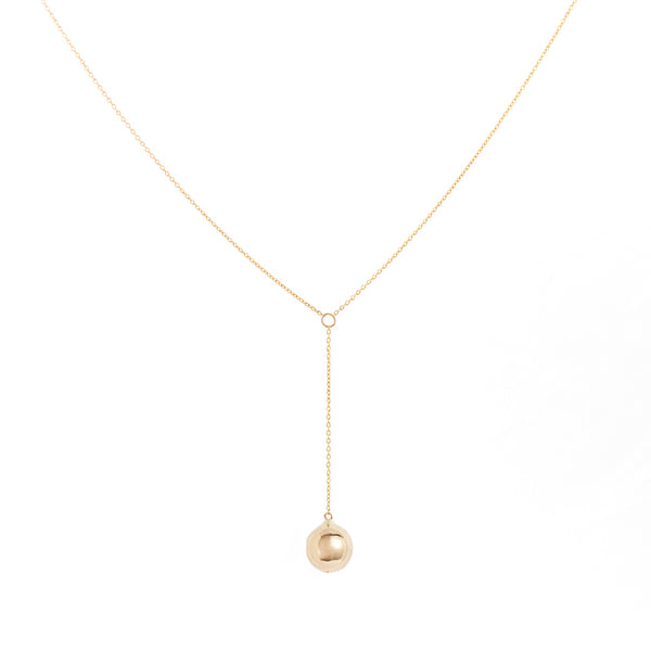 Gold Lariat Necklace with Gold Dome