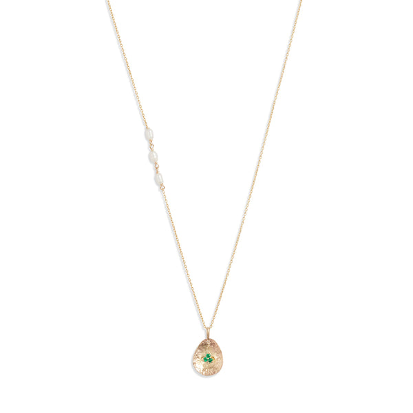 Gold Petal Emerald Pendant Necklace