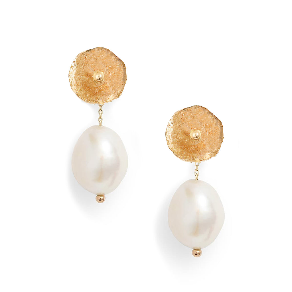 Gold Petal Earrings with Baroque Pearl Jackets