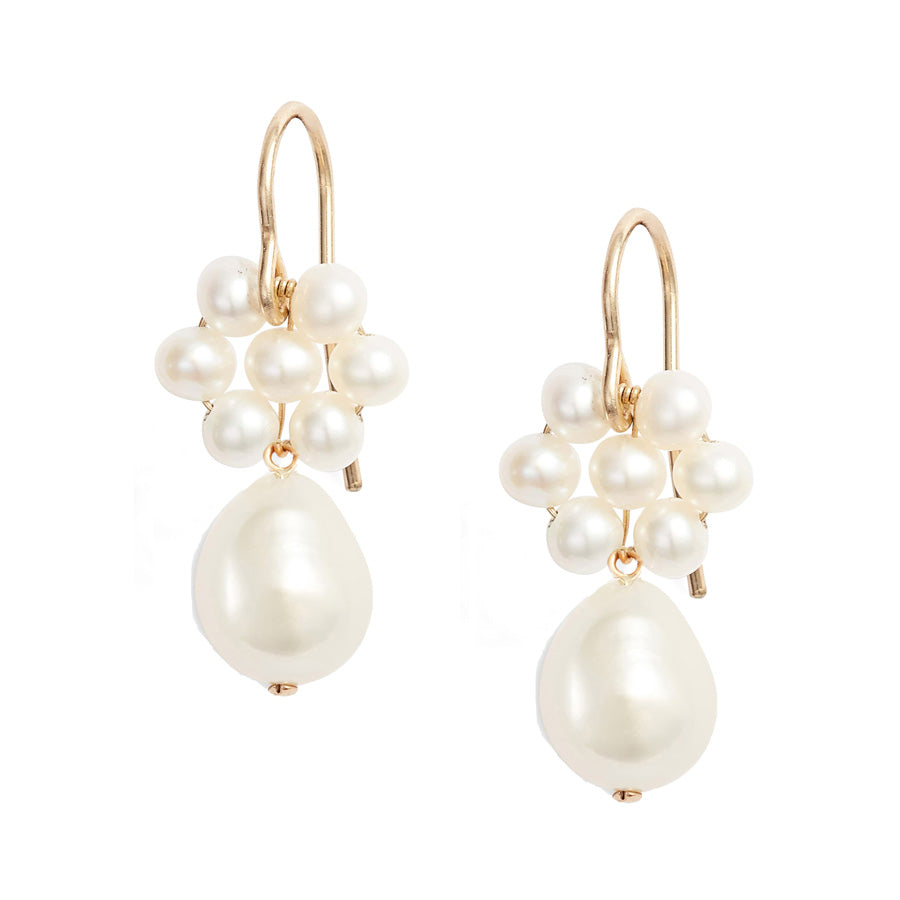 Flower Oval Pearl Dangle Earrings