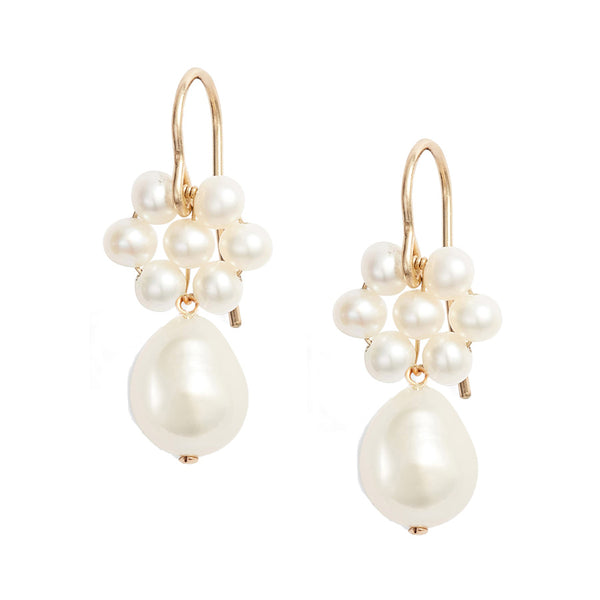 Flower Oval Pearl Dangle Earrings