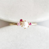 Pearl Ruby Pink Sapphire Cluster Ring