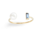 Baguette Aquamarine Pearl Open Ring