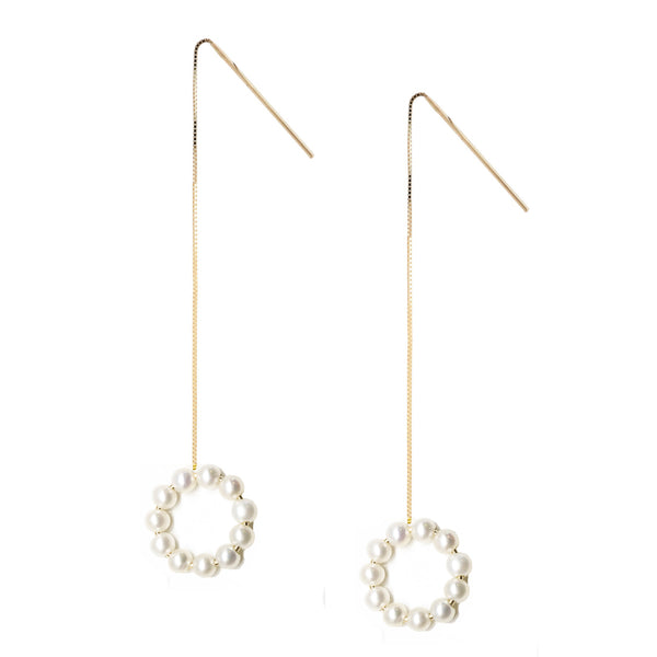 Pearl Circle Threader Earrings