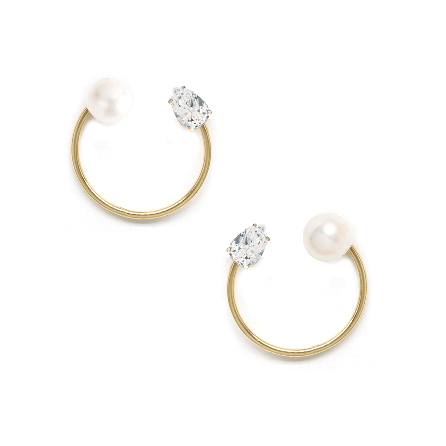 Pearl White Topaz Open Circle Earrings
