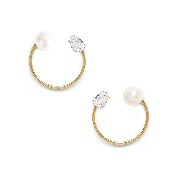 Pearl White Topaz Open Circle Earrings