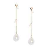Gold Ball Linear Baroque Pearl Drop Earrings