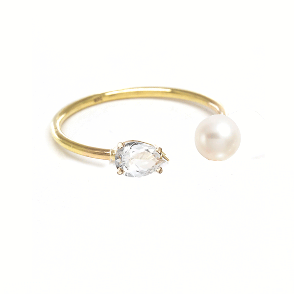 White Topaz Pearl Open Ring