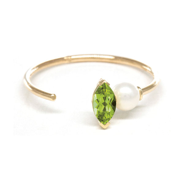Marquise Gemstone Pearl Open Ring