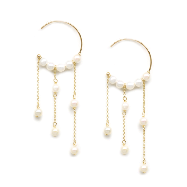 Gold Circle Pearl Dangle Earrings