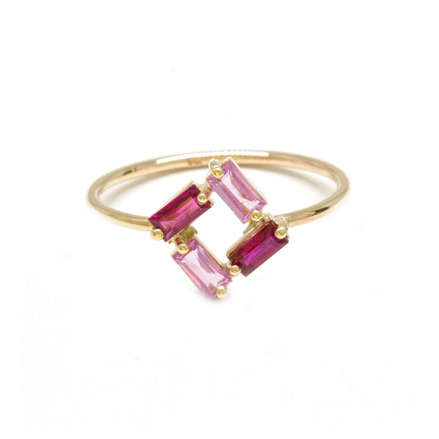 Ruby Pink Sapphire Square Baguette Ring