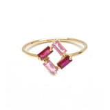 Ruby Pink Sapphire Square Baguette Ring