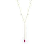 Gold Lariat Necklace with Ruby Baguette